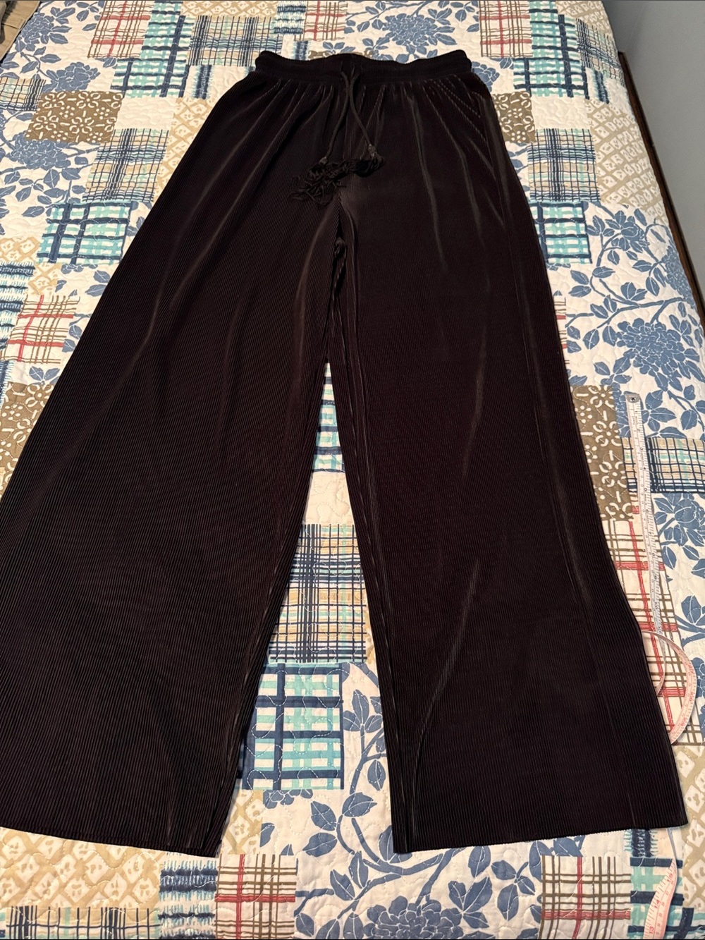 Express Tricot Black Textured Elastic Wide Leg Pants